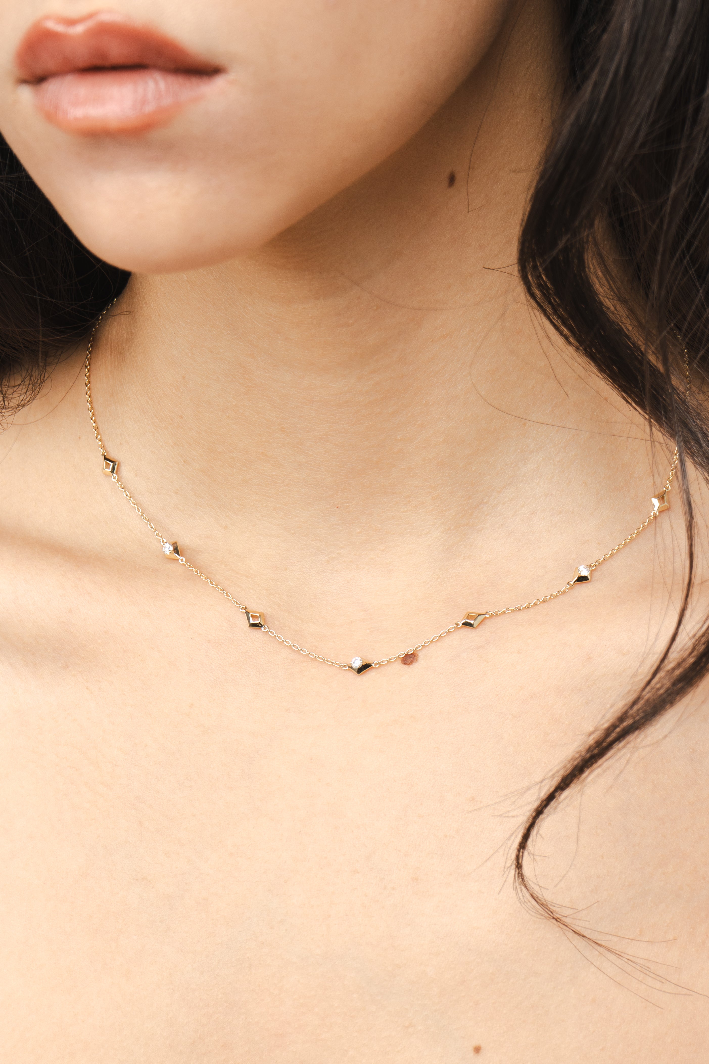 Diamond Station Chain Necklace