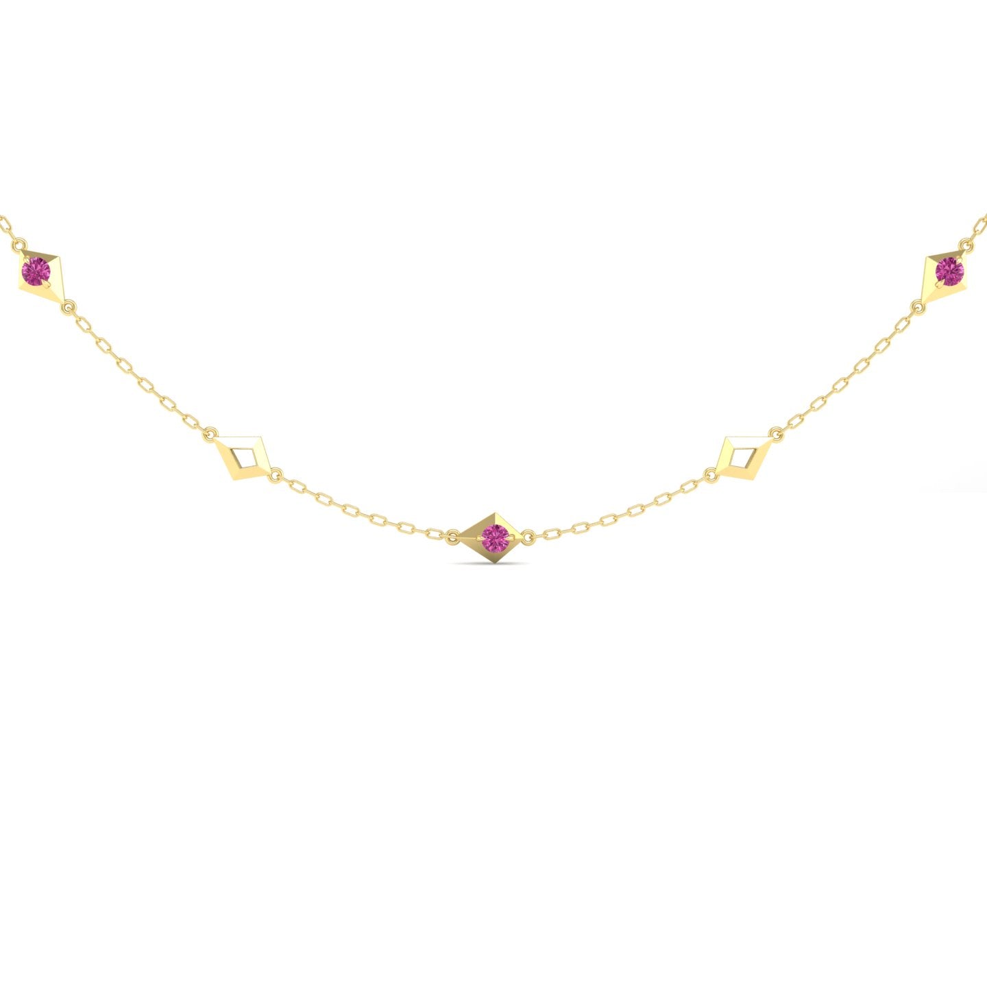 Pink Sapphire Station Chain Necklace