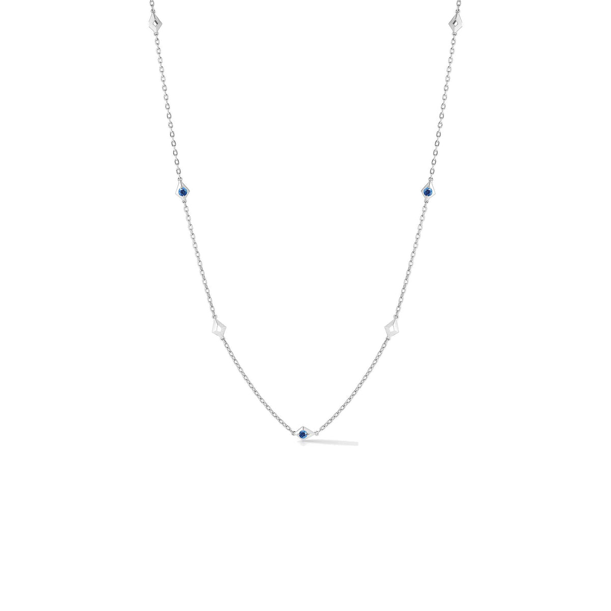 Blue Sapphire Station Chain Necklace