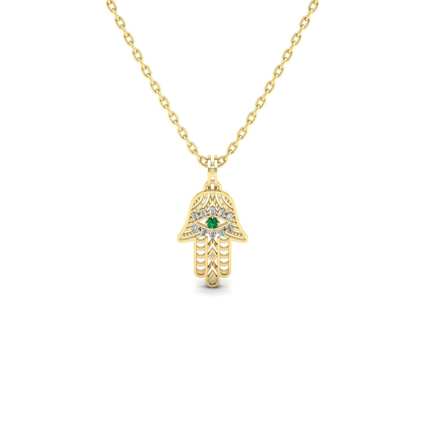 Emerald and Diamond Hamza Necklace