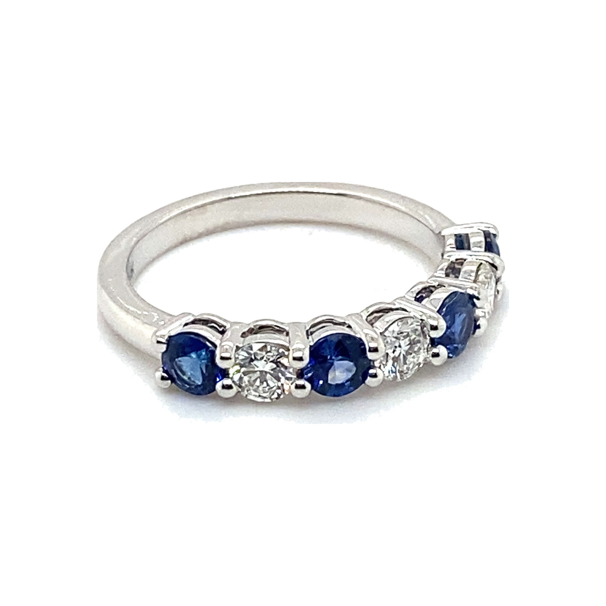 Blue Sapphire and Diamond Alternating Half Eternity Band Ring