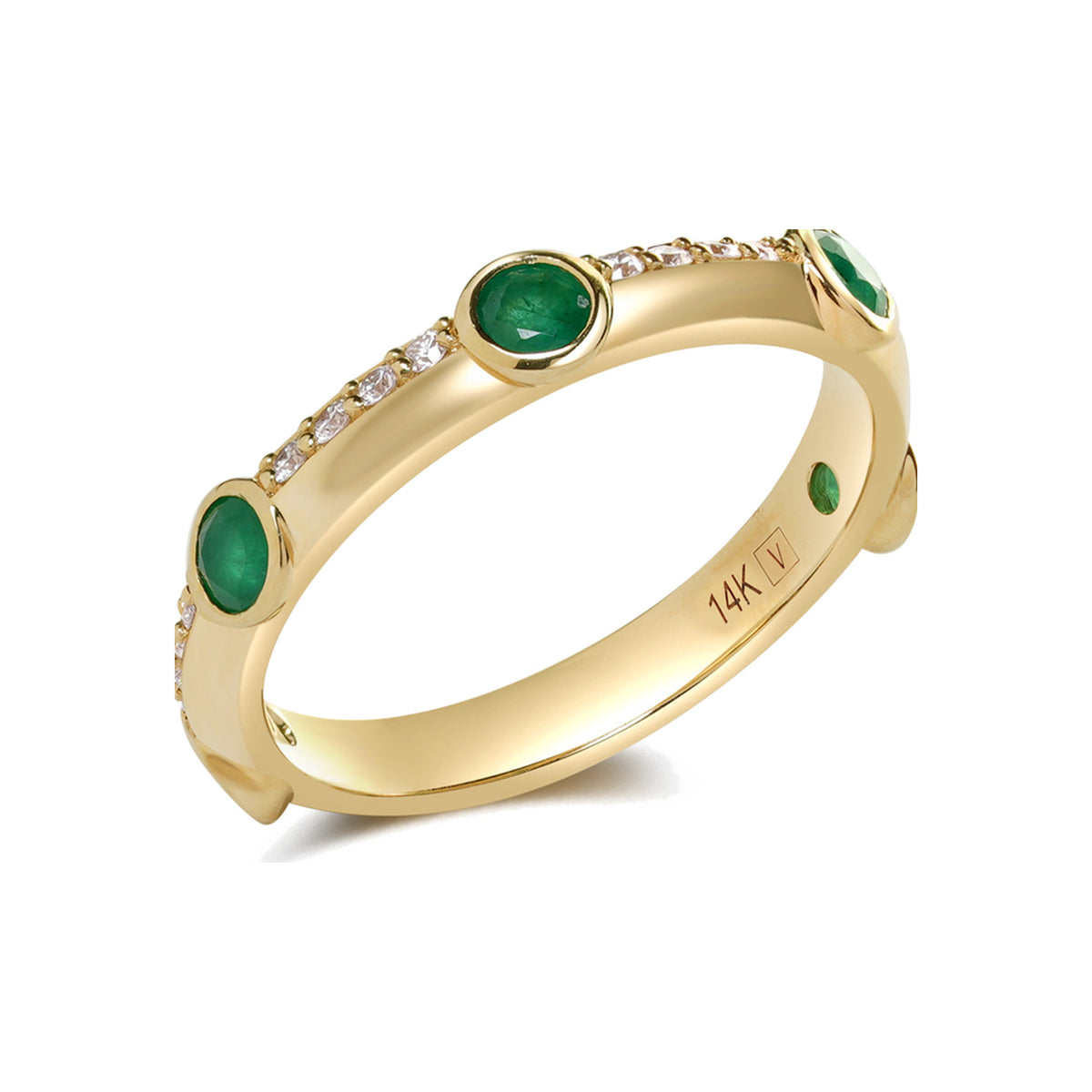 Emerald and Diamond Bezel Band