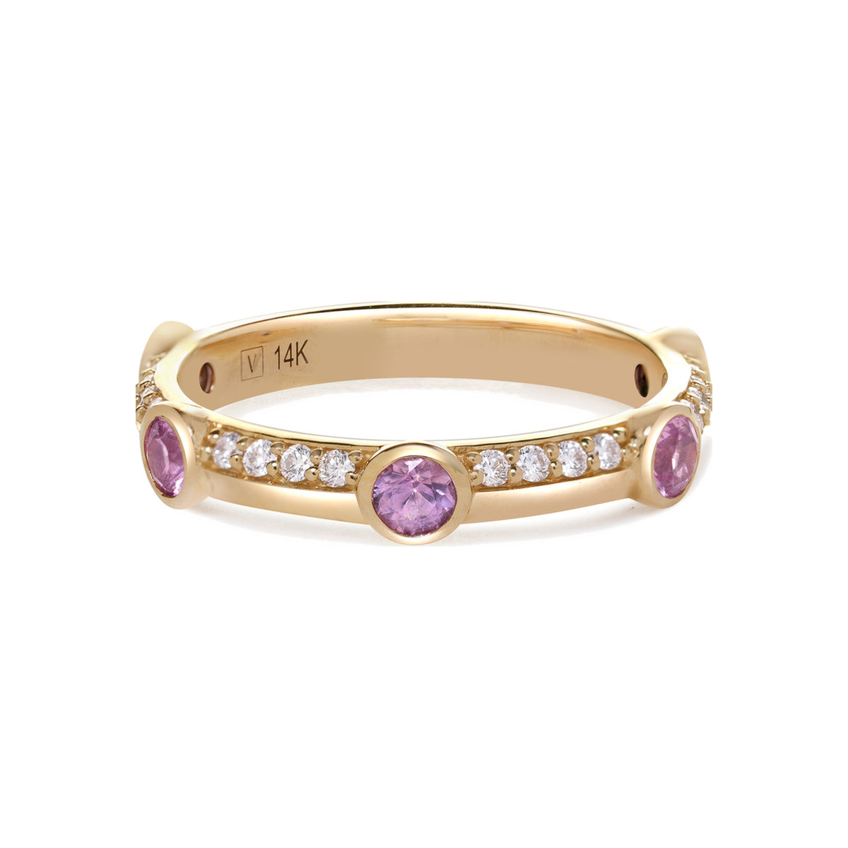 Pink Sapphire and Diamond Bezel Band
