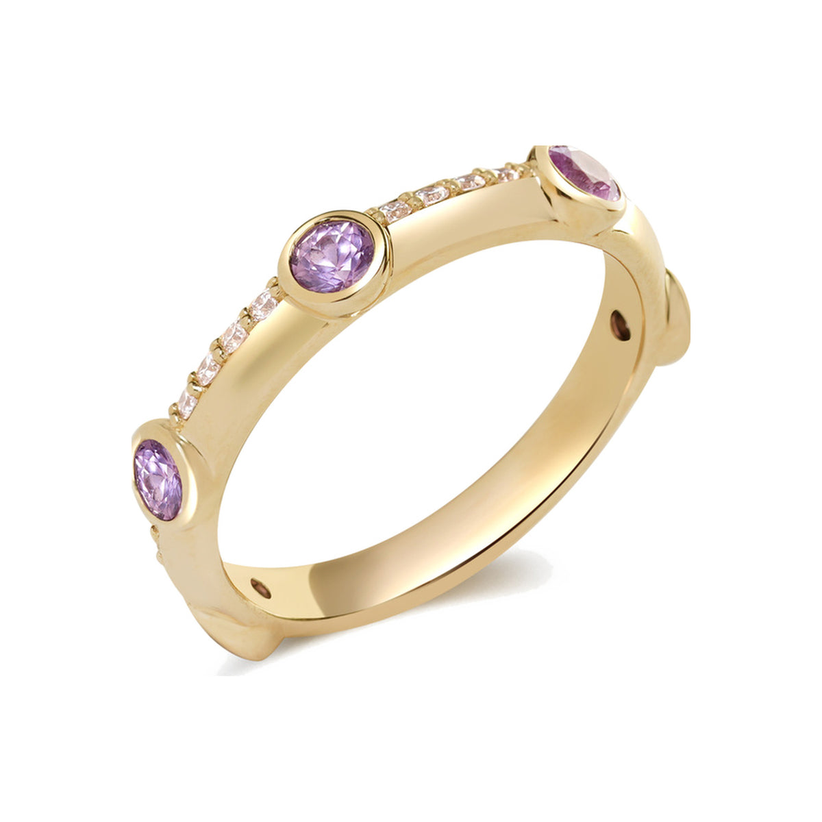Pink Sapphire and Diamond Bezel Band