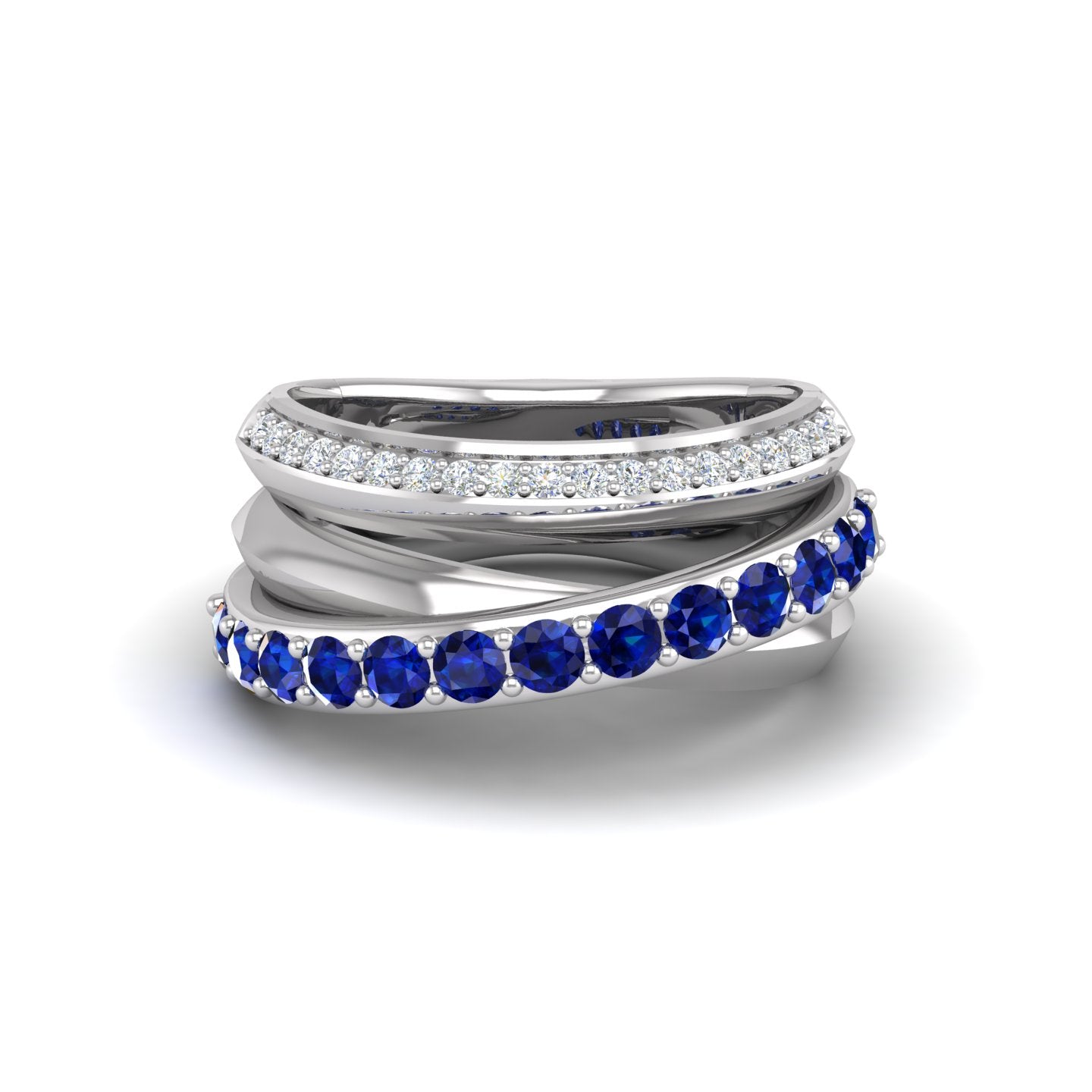 Blue Sapphire and Diamond Crossover Ring