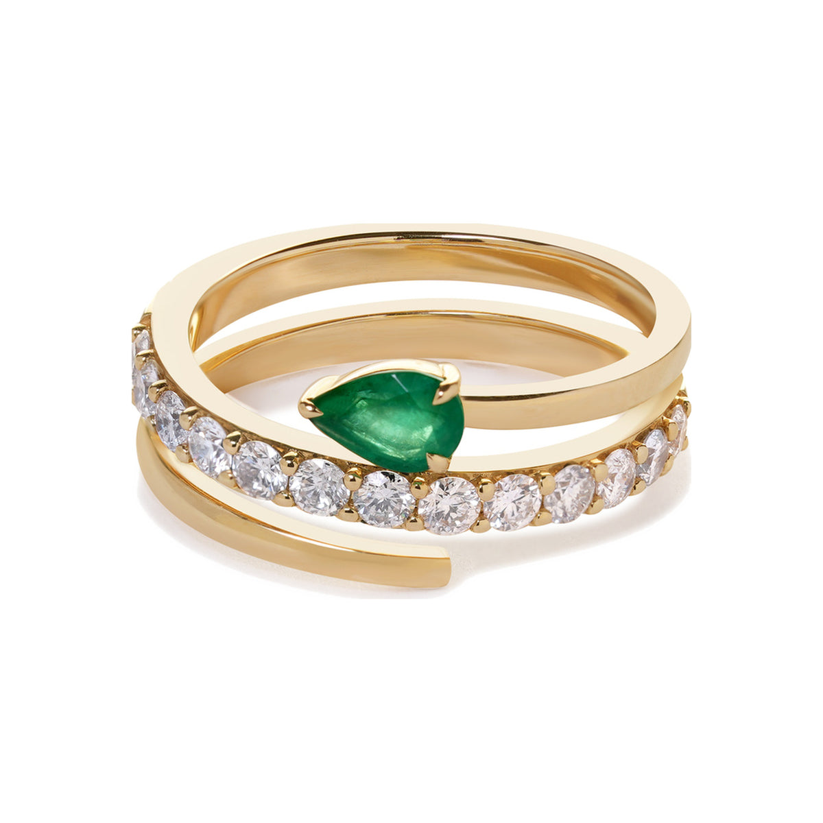 Emerald and Diamond Coil Ring