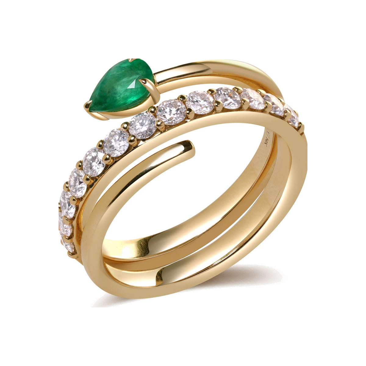 Emerald and Diamond Coil Ring