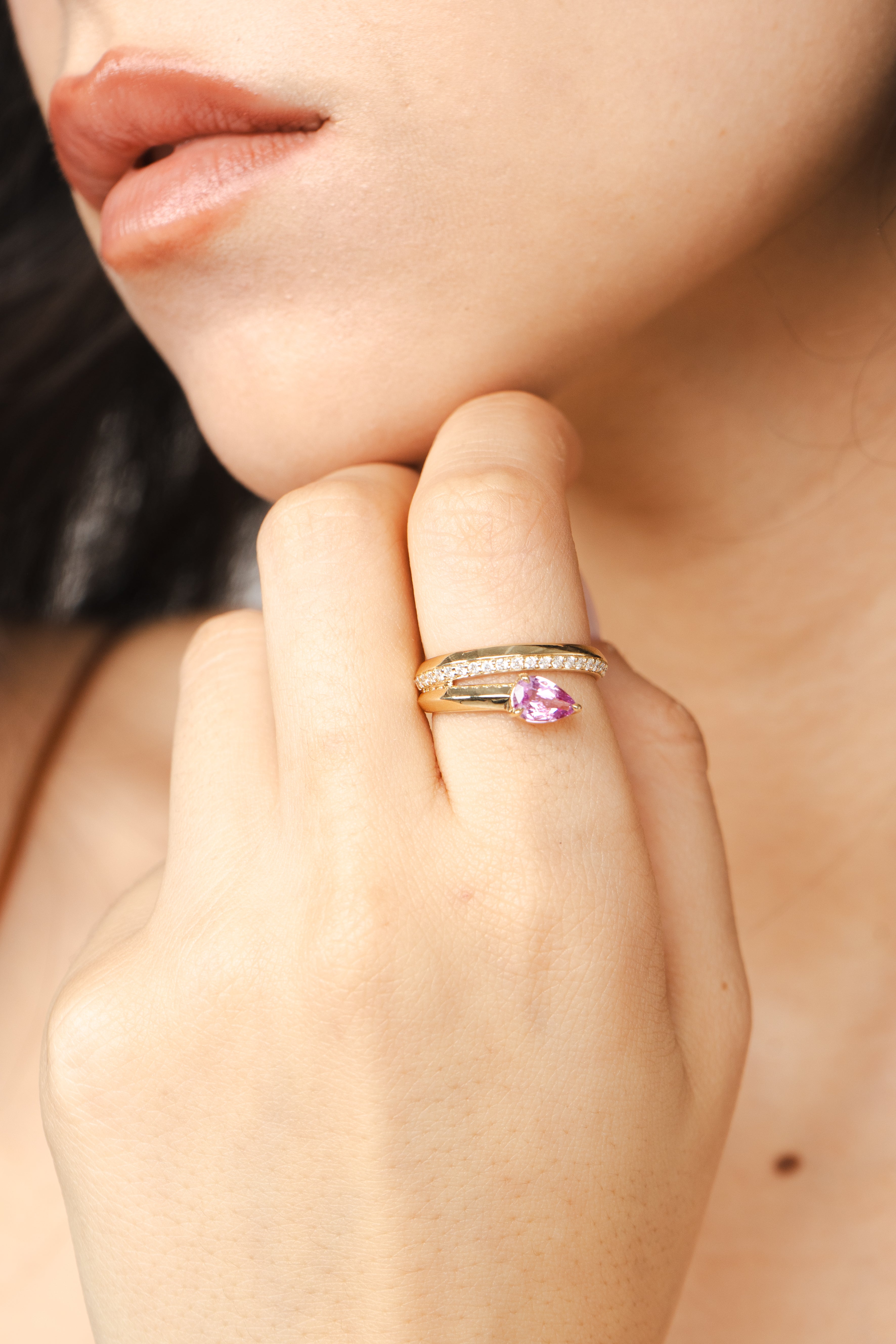 Pink Sapphire and Diamond Coil Ring