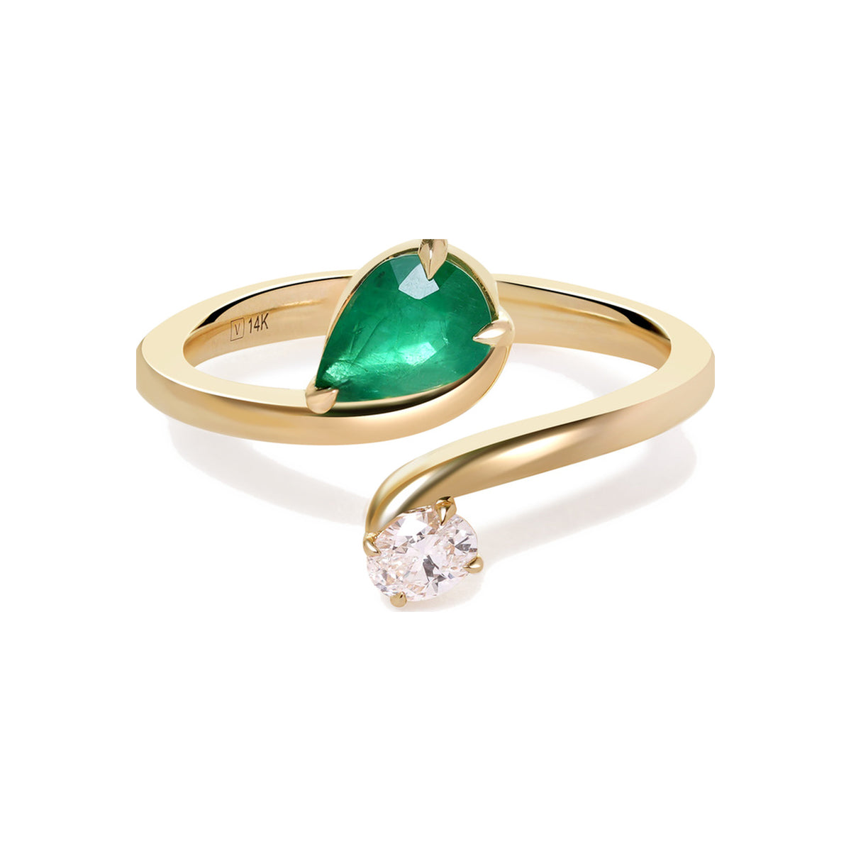 Emerald and Diamond Bypass Ring