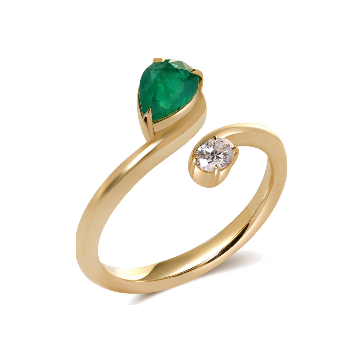 Emerald and Diamond Bypass Ring