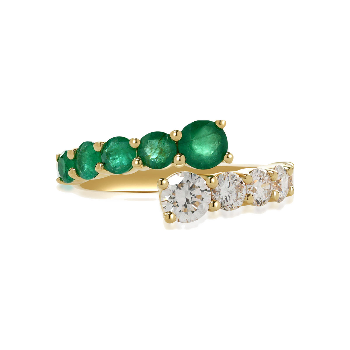 Emerald and Diamond Bypass Ring