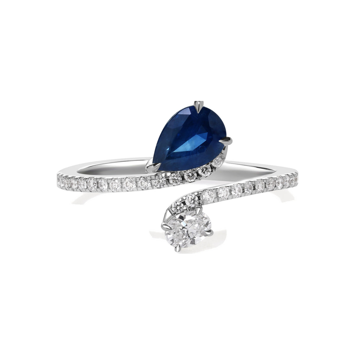 Blue Sapphire and Diamond Bypass Ring