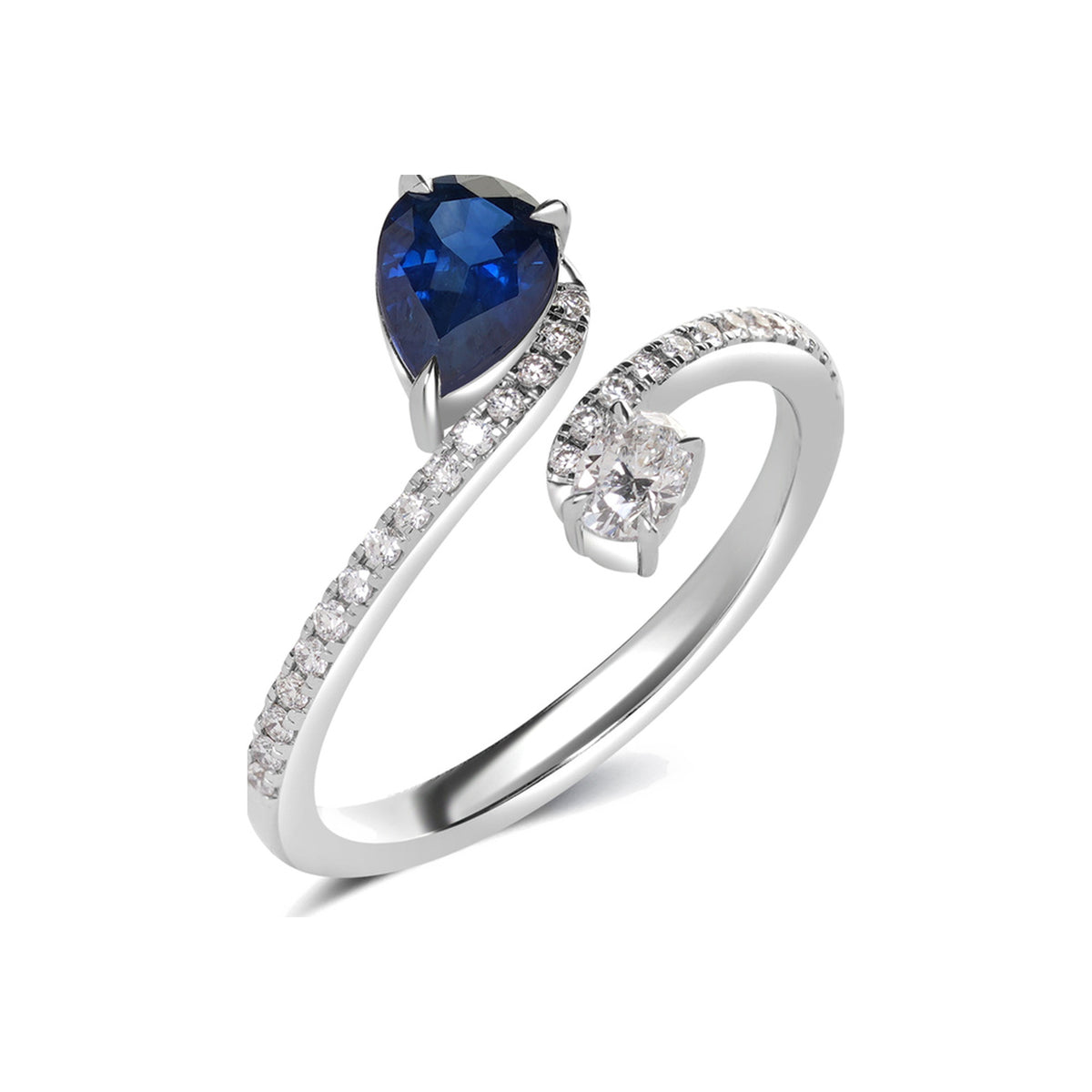Blue Sapphire and Diamond Bypass Ring