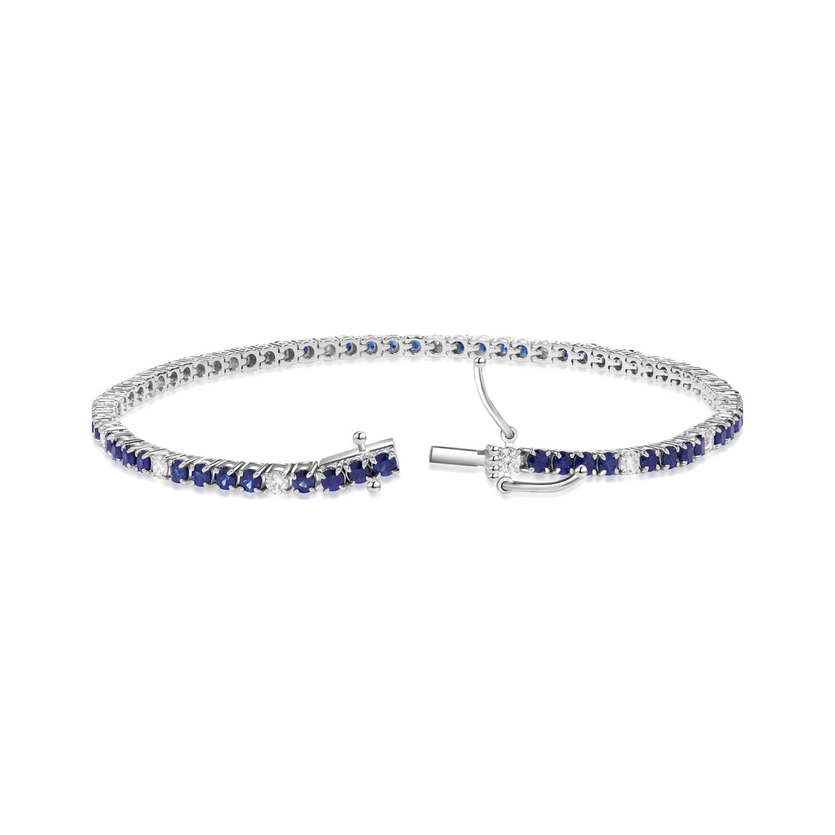 Blue Sapphire and Diamond Alternating Tennis Bracelet