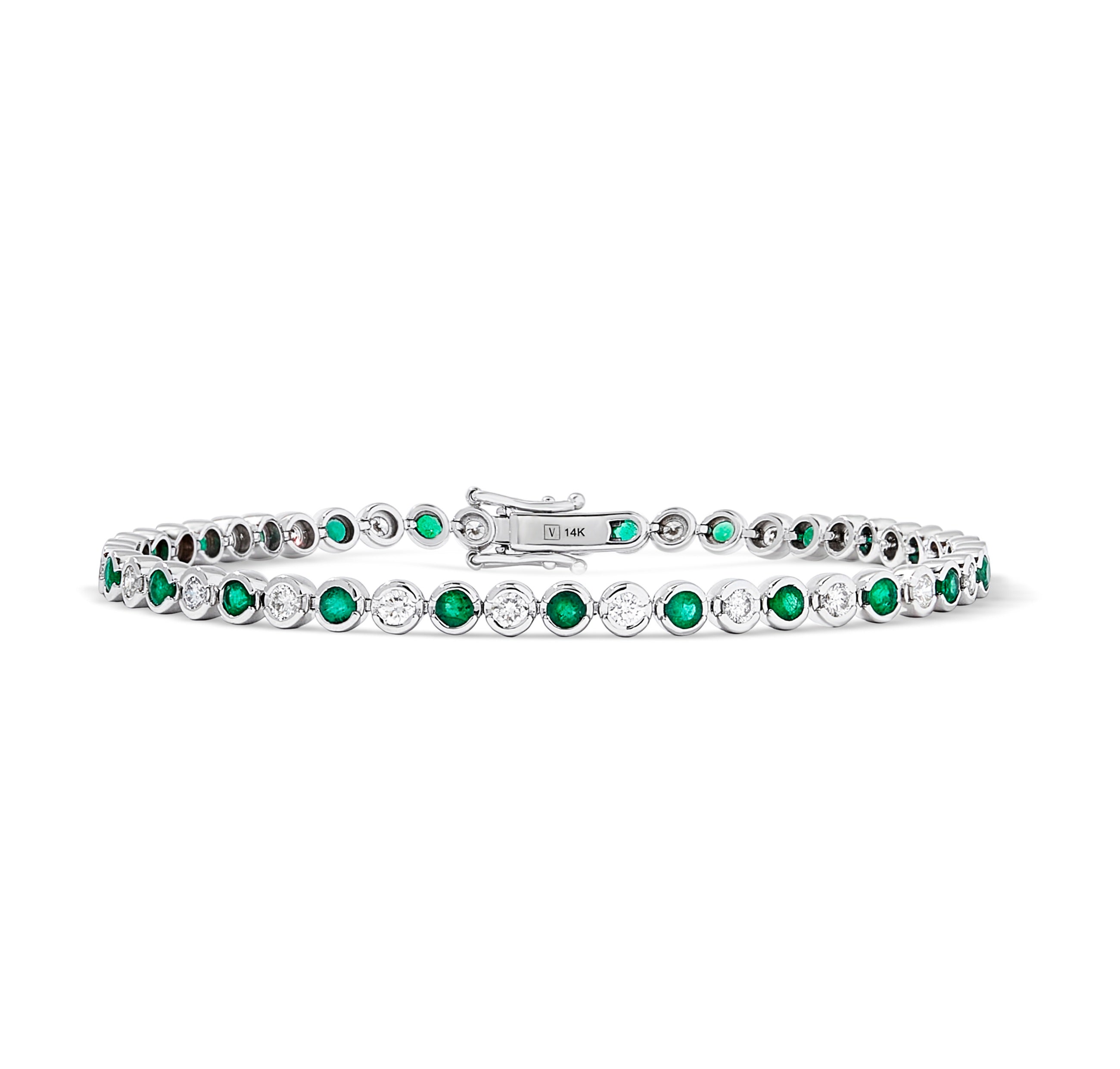Emerald and Diamond Alternating Bezel Tennis Bracelet