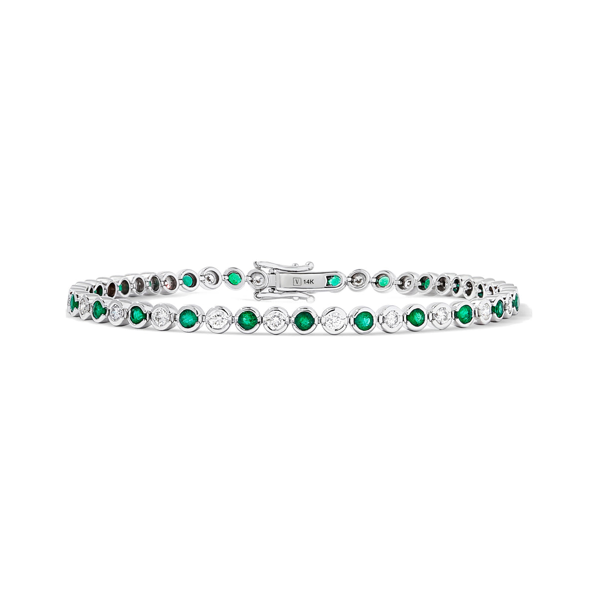 Emerald and Diamond Alternating Bezel Tennis Bracelet