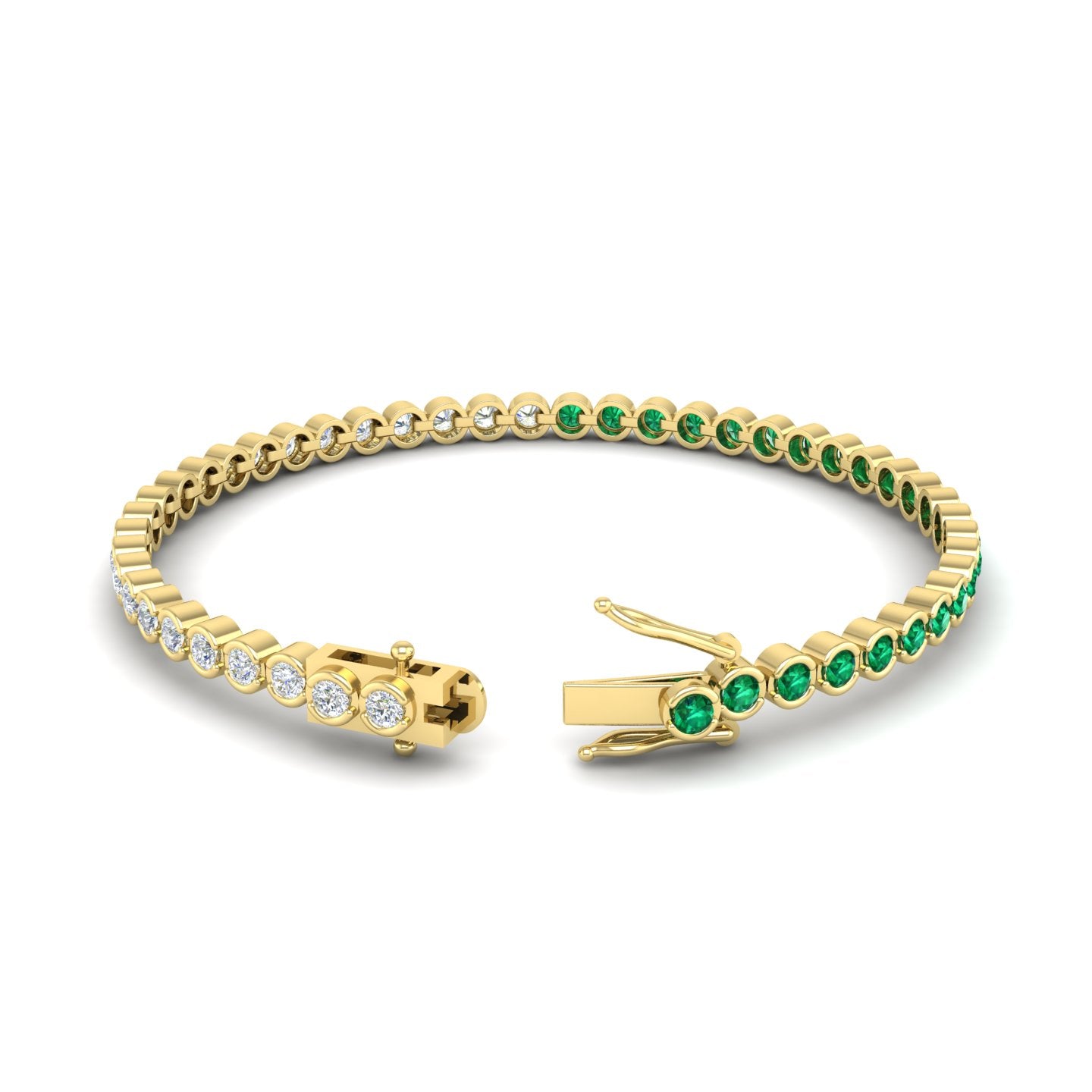 Emerald and Diamond Half and Half Bezel Bracelet