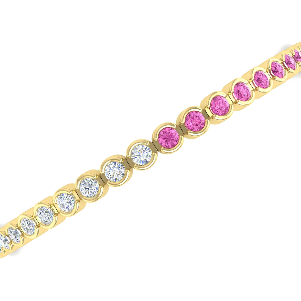 Pink Sapphire and Diamond Bezel Tennis Bracelet