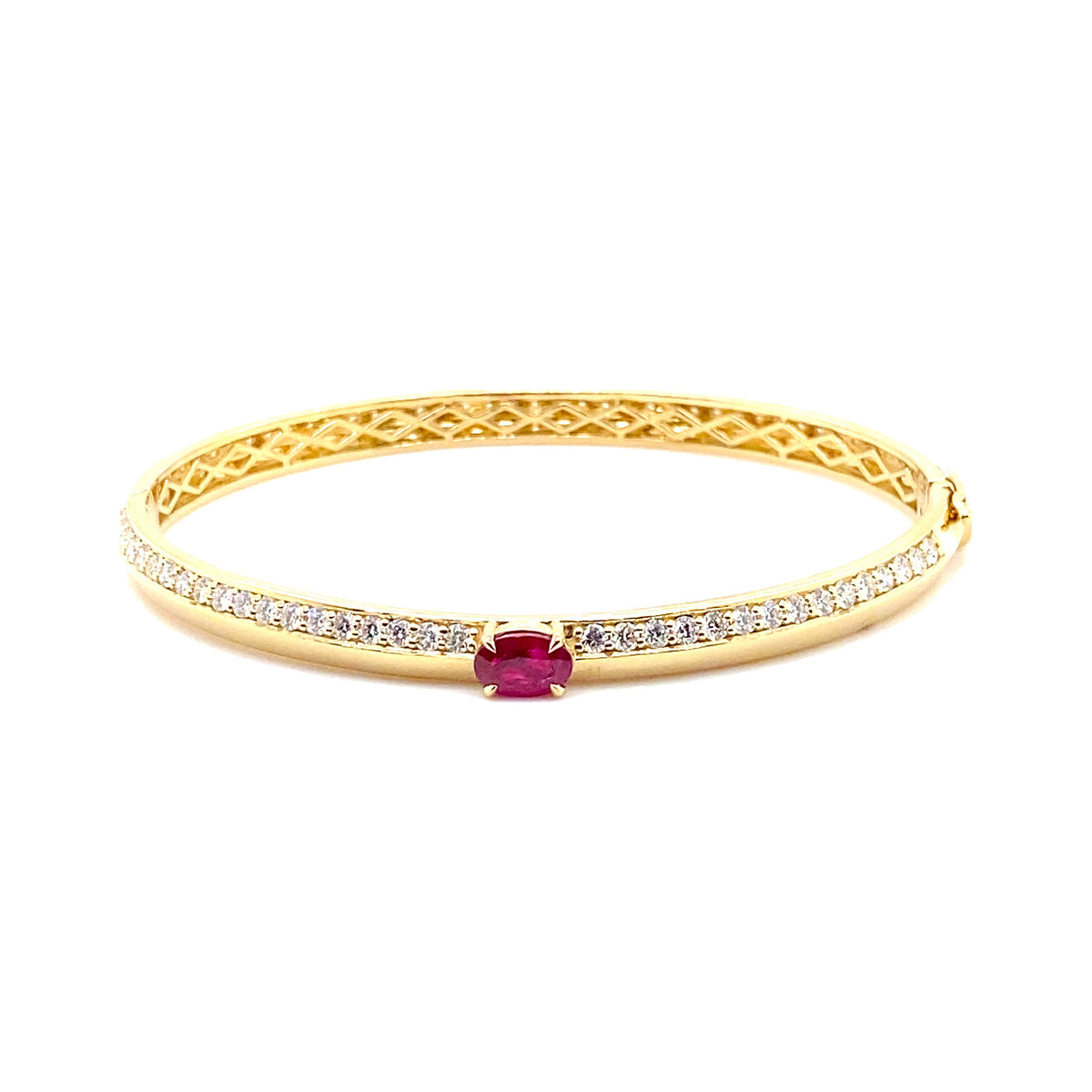 Ruby and Diamond Solitaire Knife Edge Bangle
