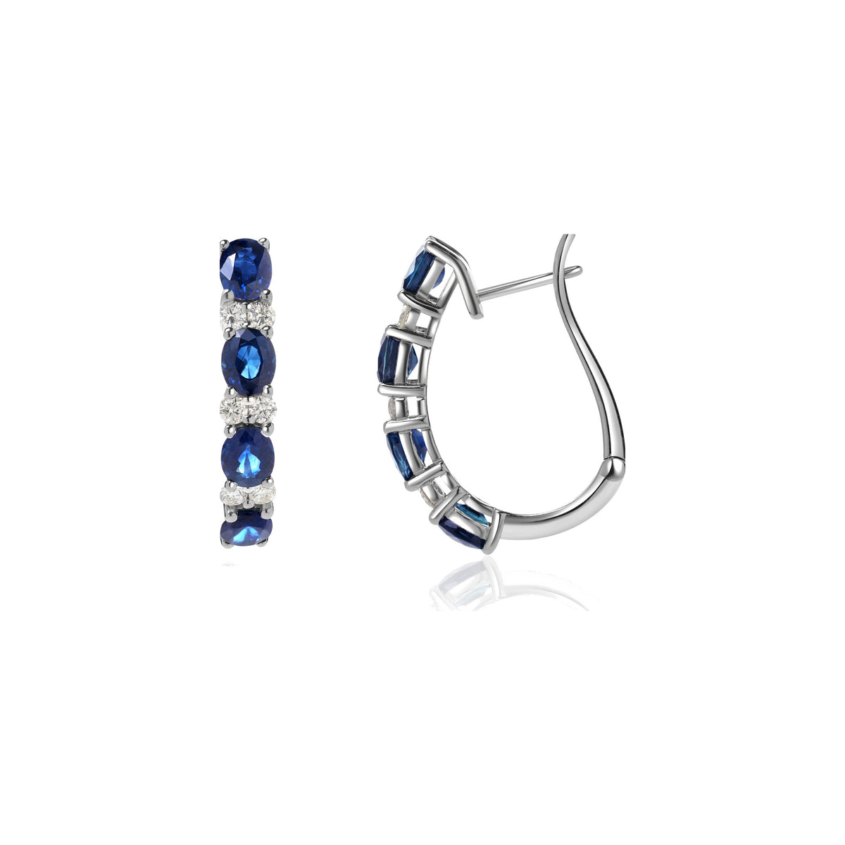 Blue Sapphire and Diamond Alternating Hoop Earrings