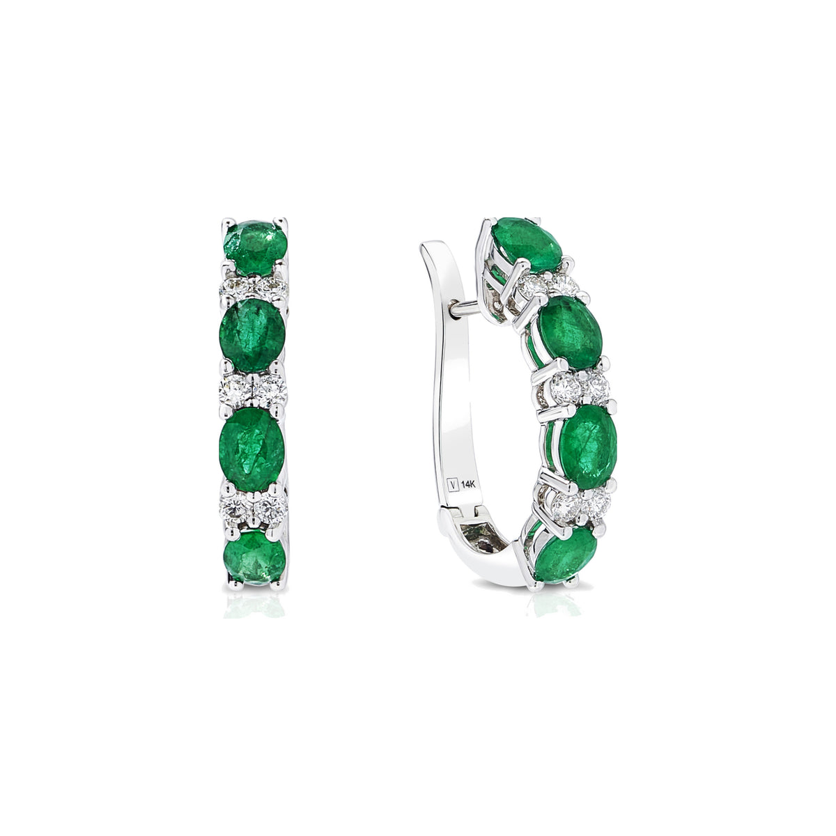 Emerald and Diamond Alternating Hoop Earrings