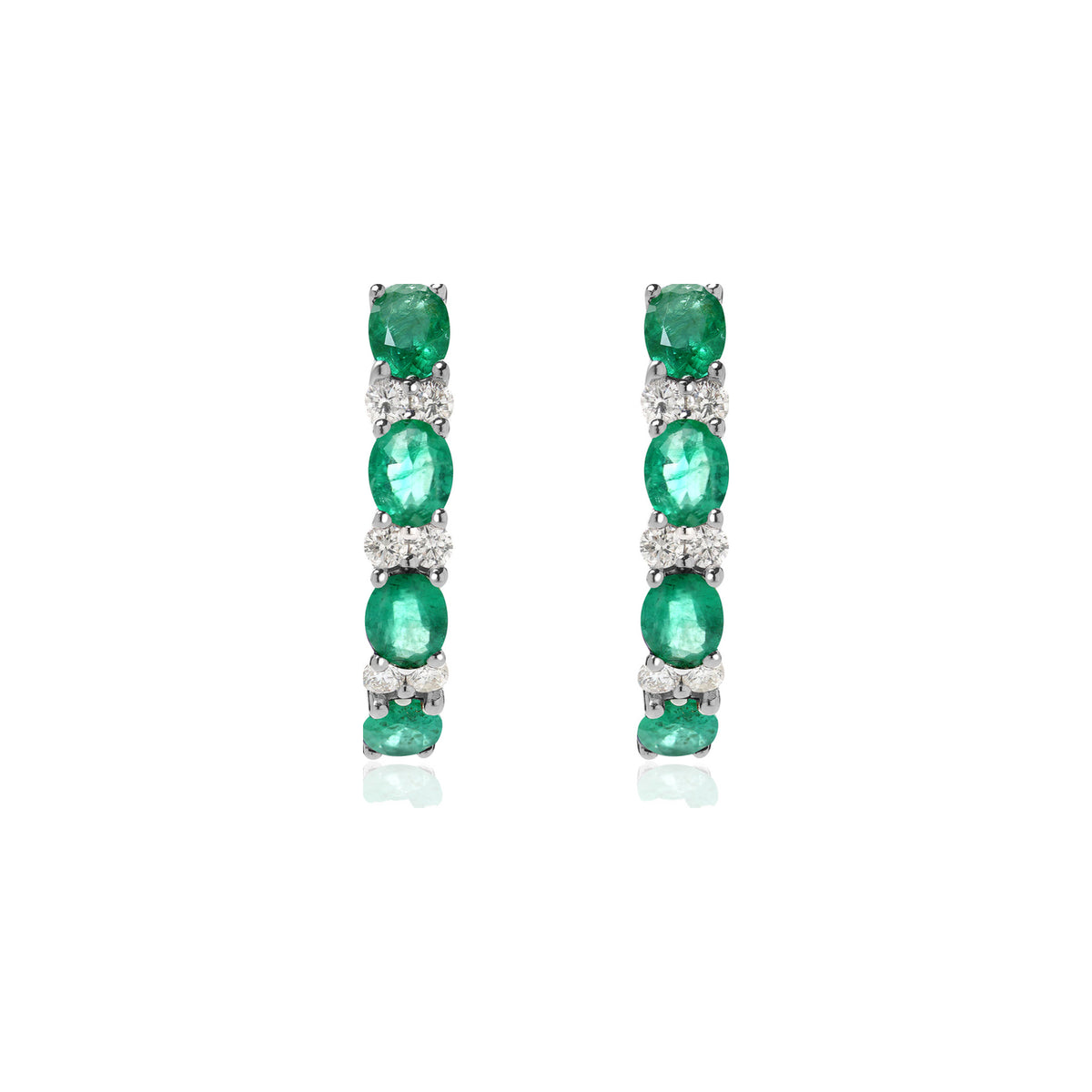 Emerald and Diamond Alternating Hoop Earrings