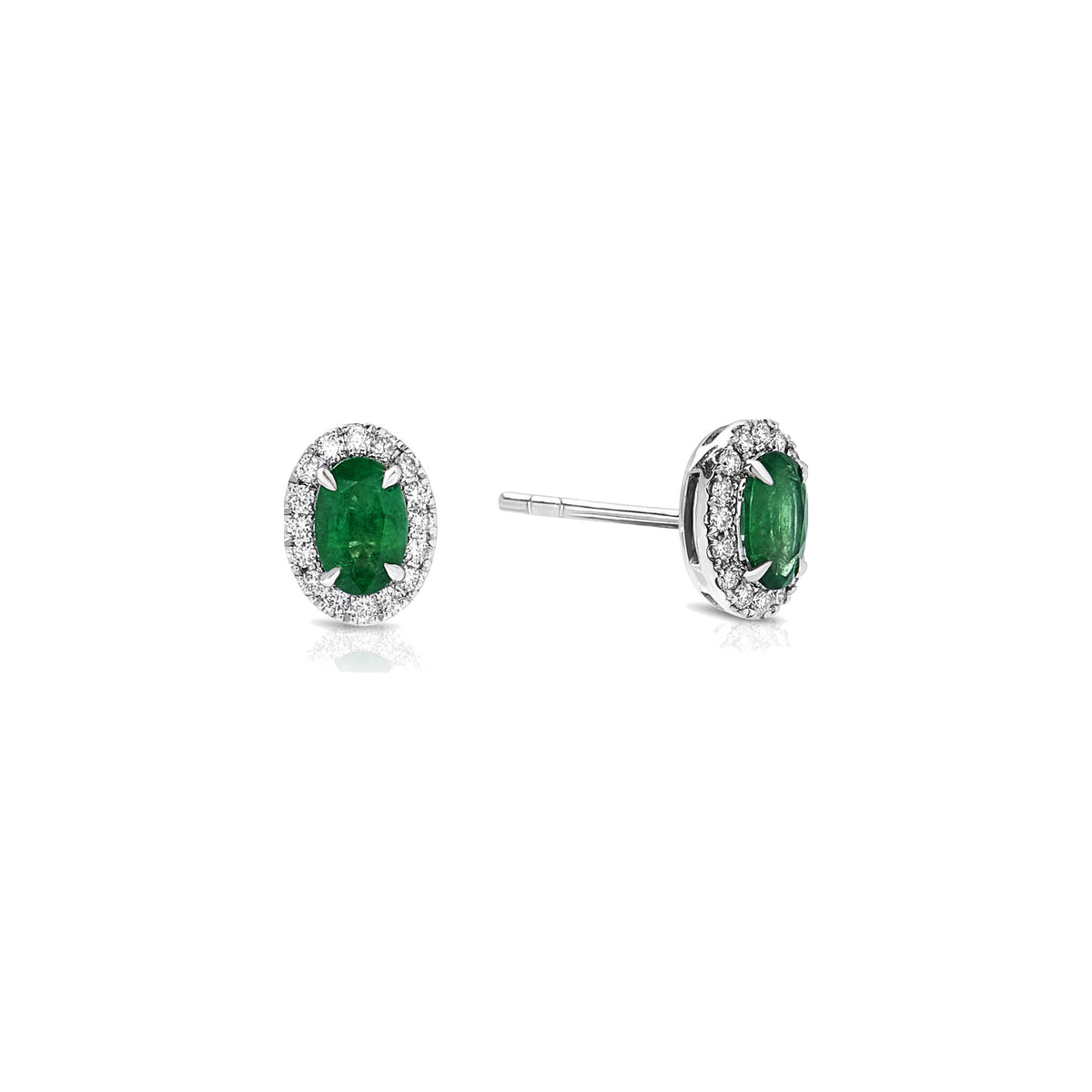 Emerald and Diamond Halo Stud Earrings