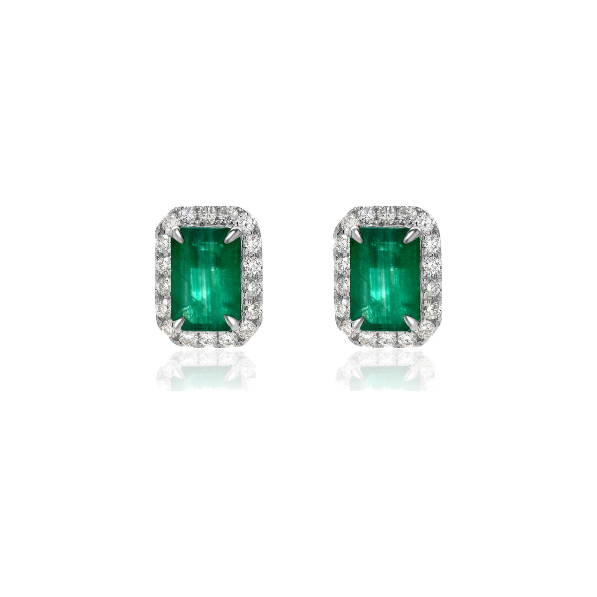 Emerald and Diamond Halo Stud Earrings