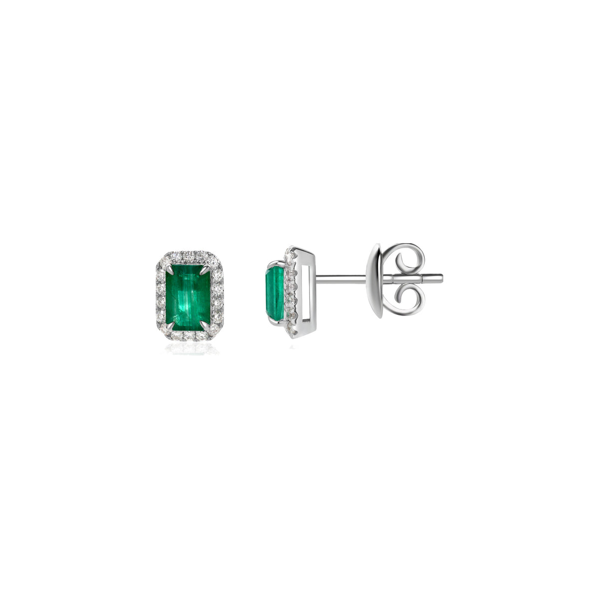 Emerald and Diamond Halo Stud Earrings