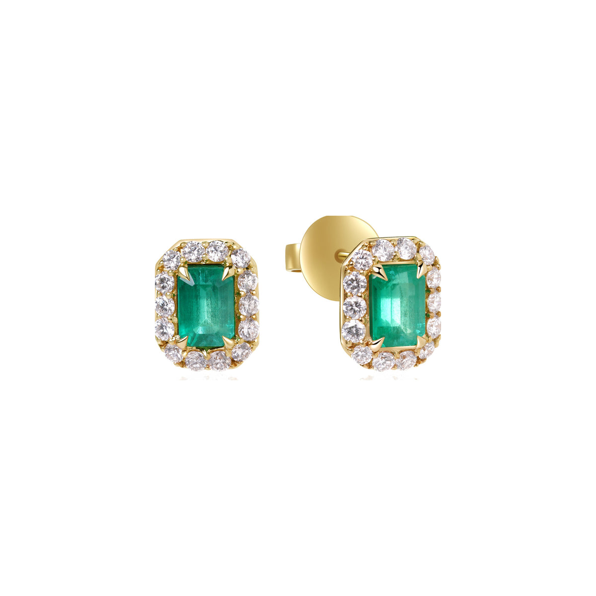 Emerald and Diamond Halo Stud Earrings