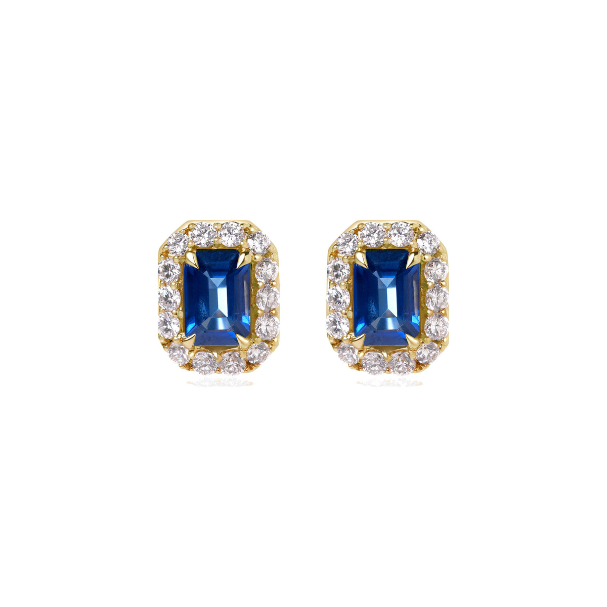 Blue Sapphire and Diamond Halo Stud Earrings