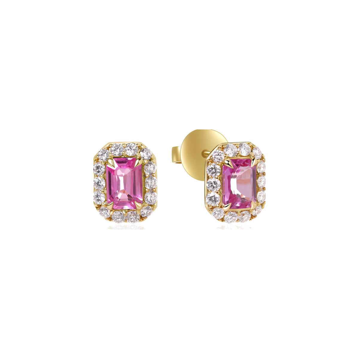 Pink Sapphire and Diamond Halo Stud Earrings
