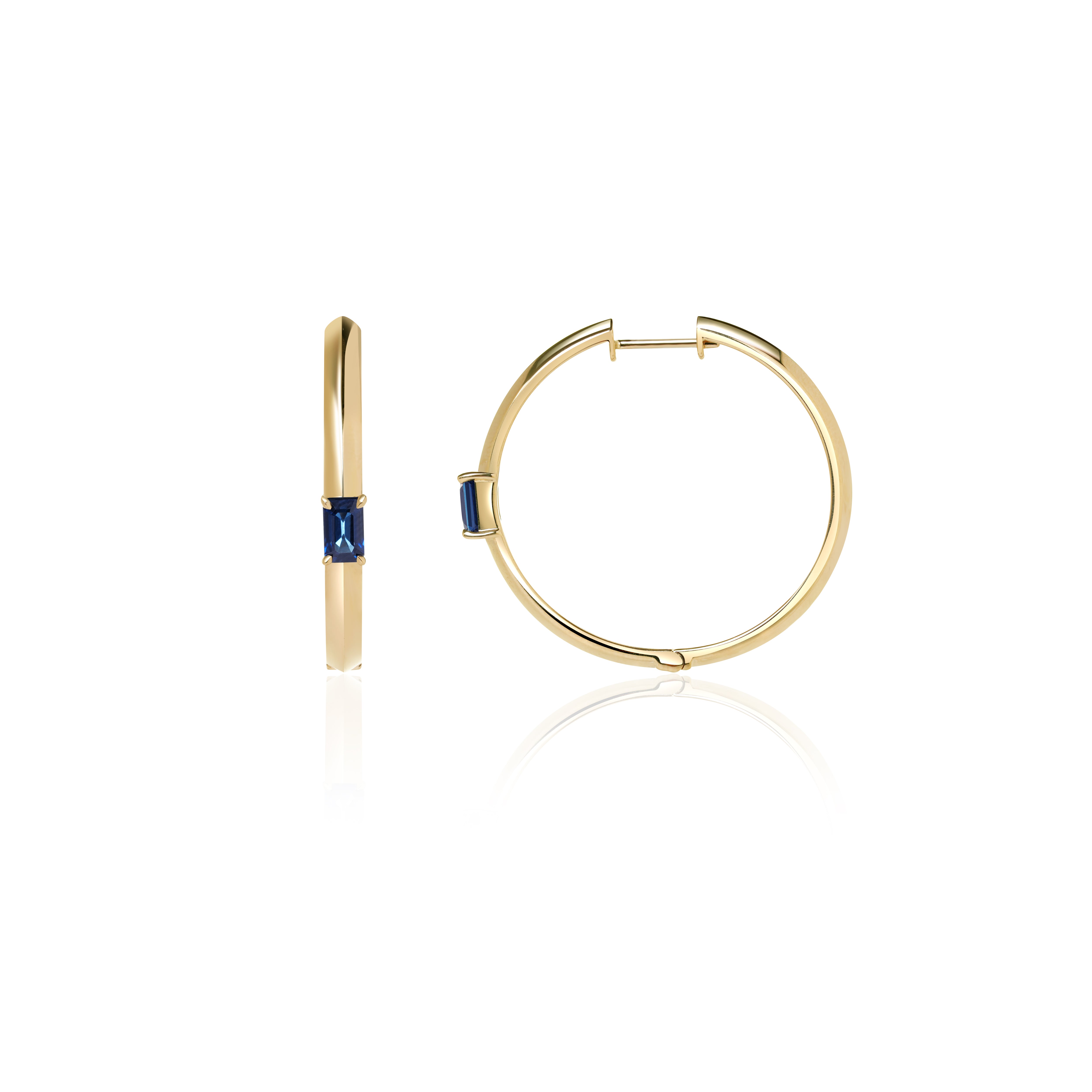 Blue Sapphire Solitaire Hoop Earrings