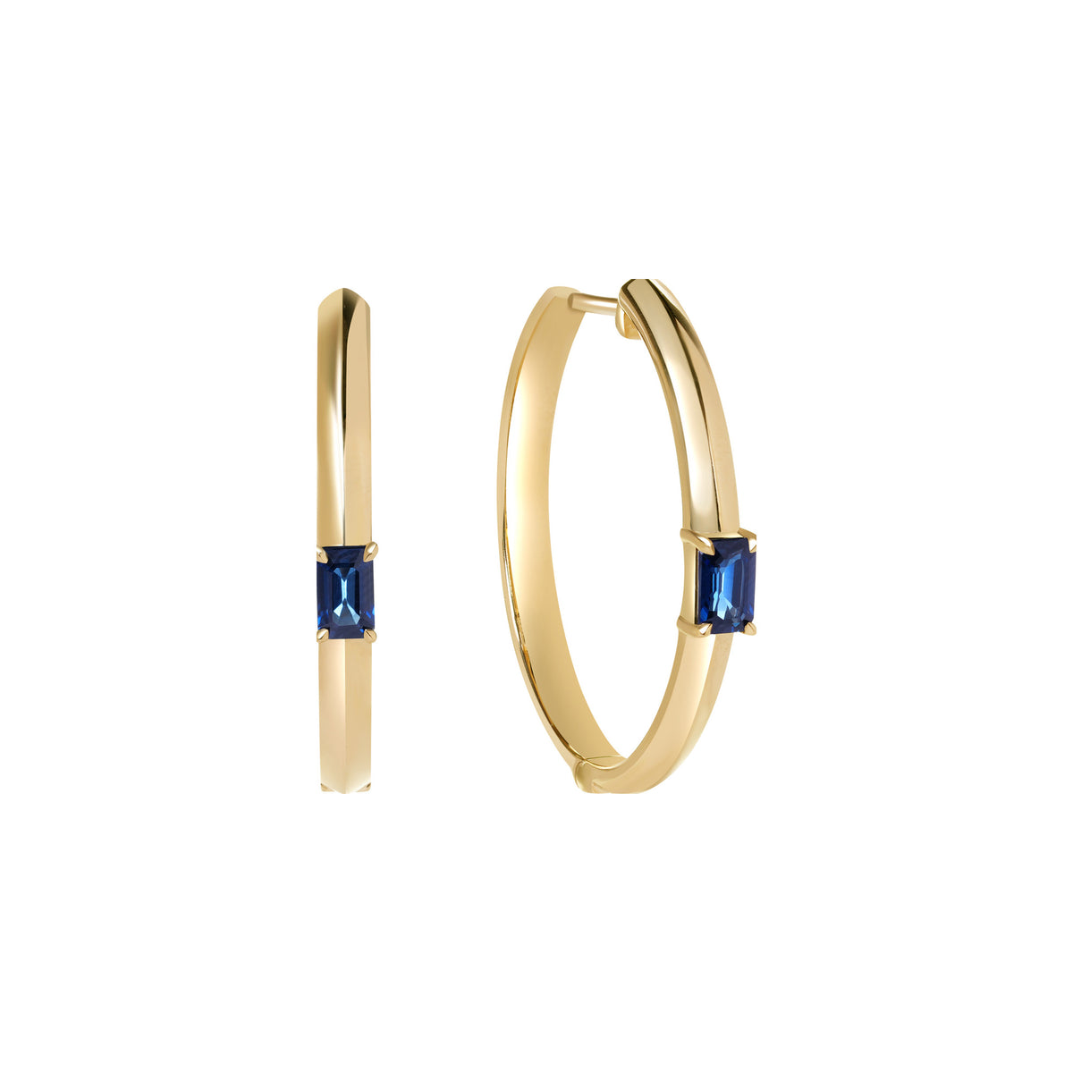 Blue Sapphire Solitaire Hoop Earrings