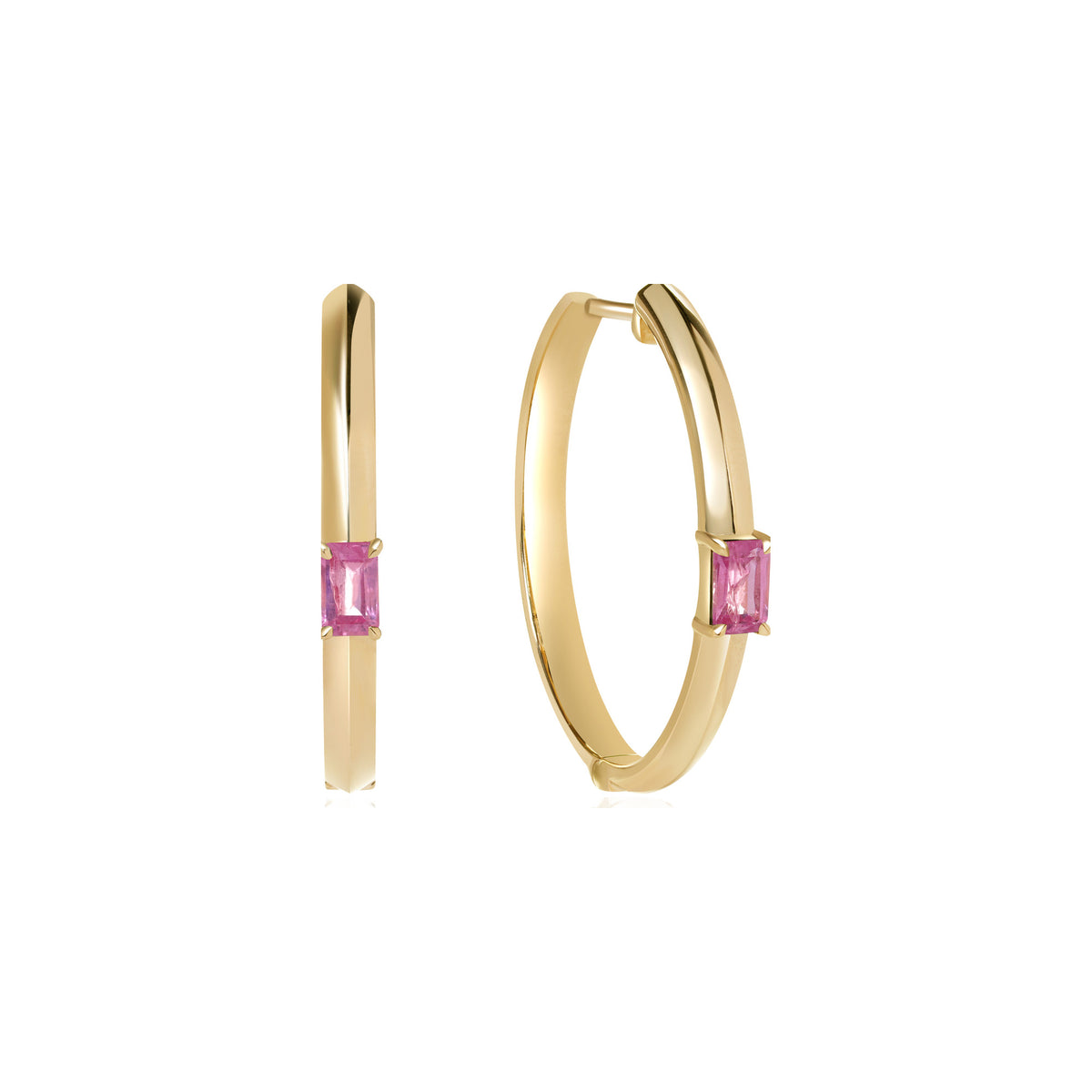 Pink Sapphire Solitaire Hoop Earrings
