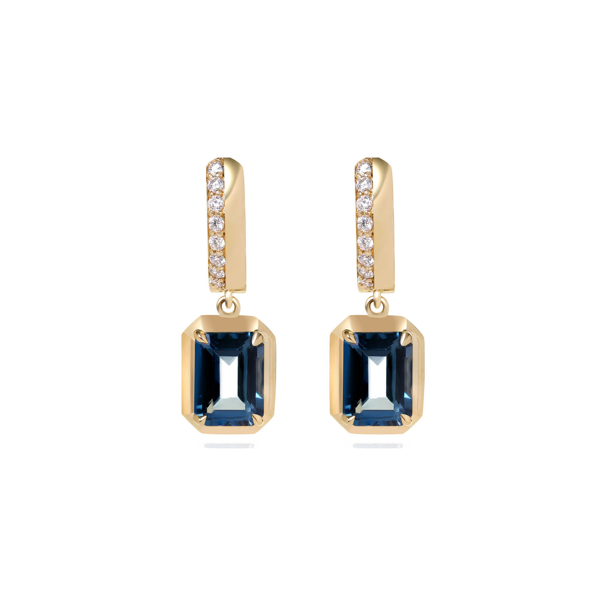London Blue Topaz and Diamond Bezel Drop Earrings