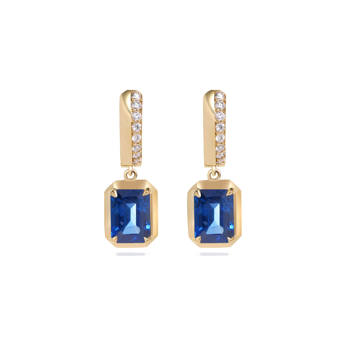Blue Sapphire and Diamond Bezel Drop Earrings