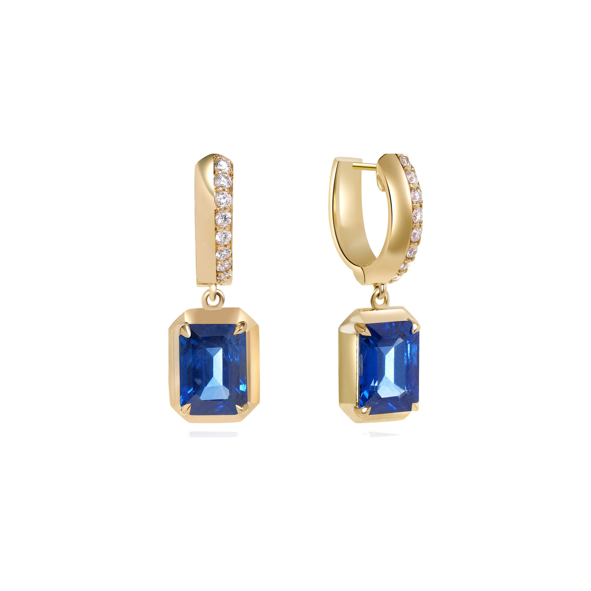 Blue Sapphire and Diamond Bezel Drop Earrings