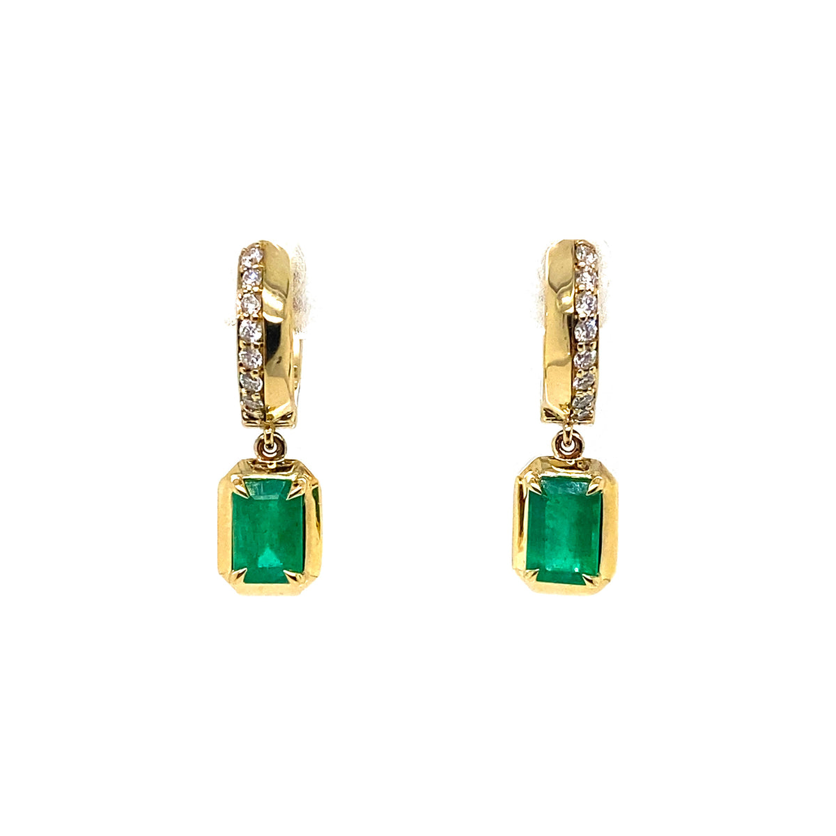 Emerald and Diamond Bezel Drop Earrings