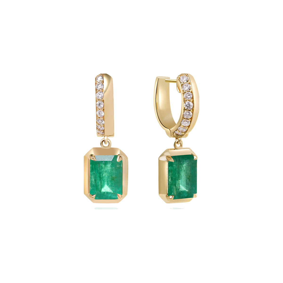 Emerald and Diamond Bezel Drop Earrings