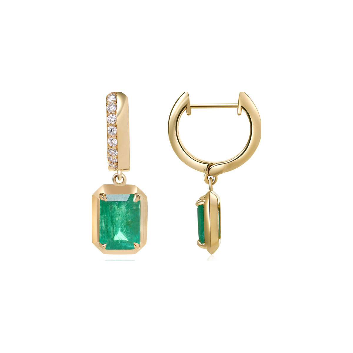 Emerald and Diamond Bezel Drop Earrings