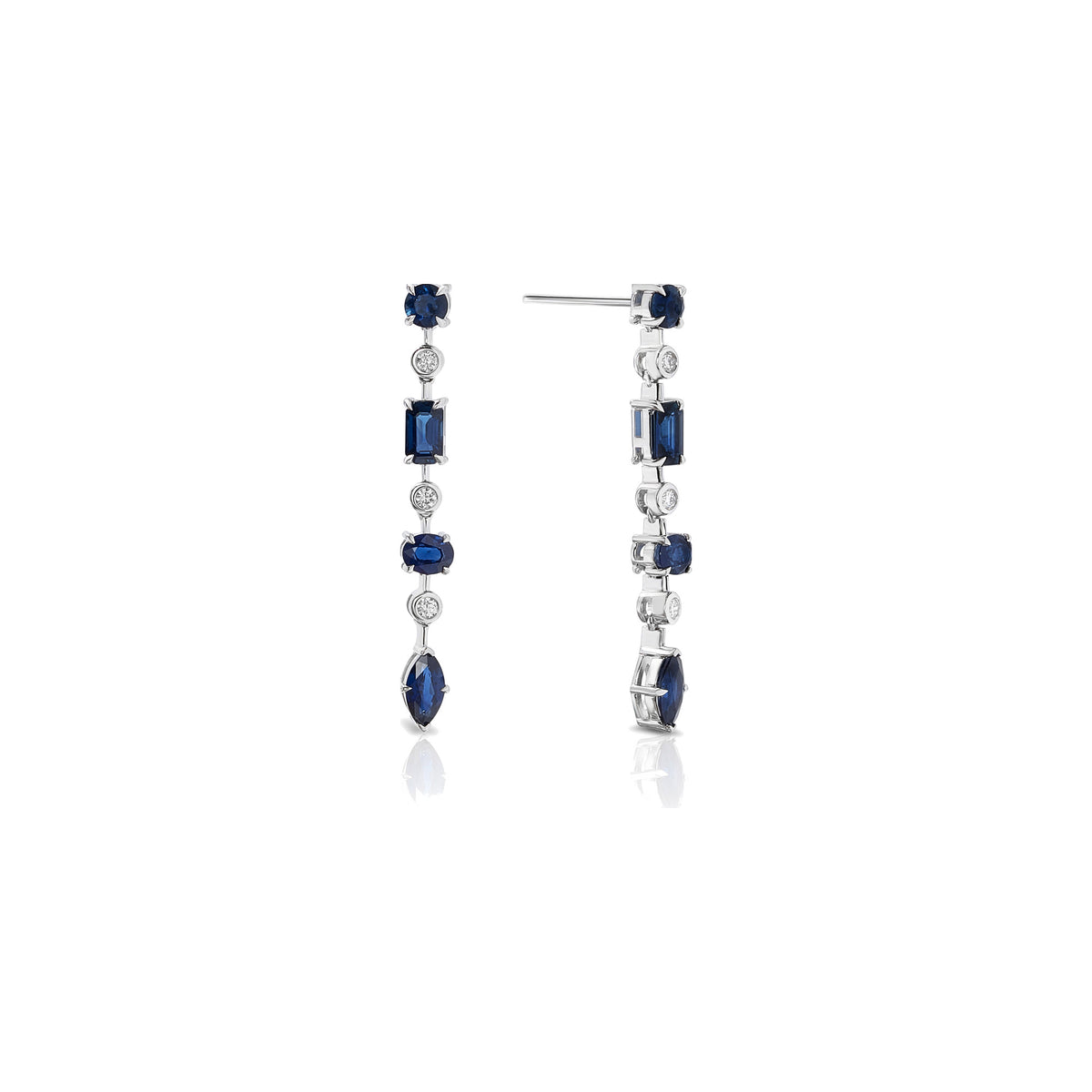 Blue Sapphire and Diamond Linear Drop Earrings