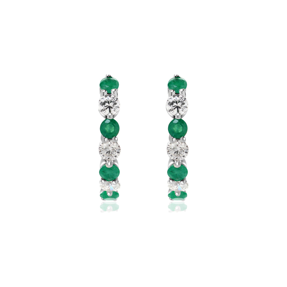 Emerald and Diamond Alternating Huggie Earrings