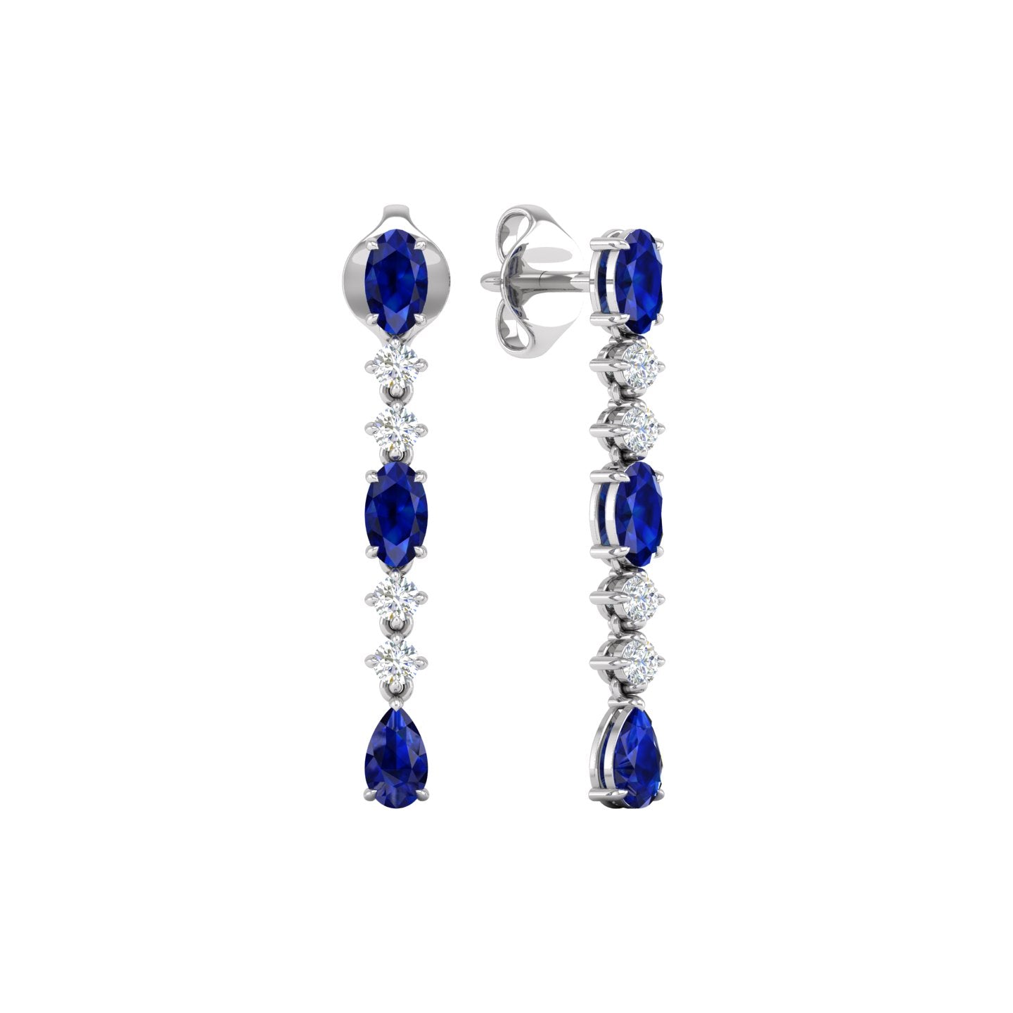 Blue Sapphire and Diamond Linear Drop Earrings