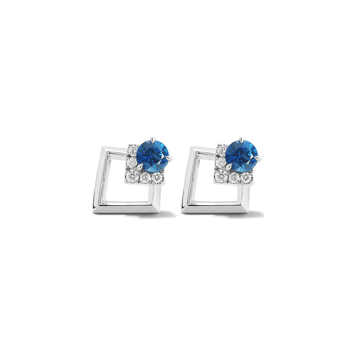 Blue Sapphire and Diamond Geometric Stud Earrings