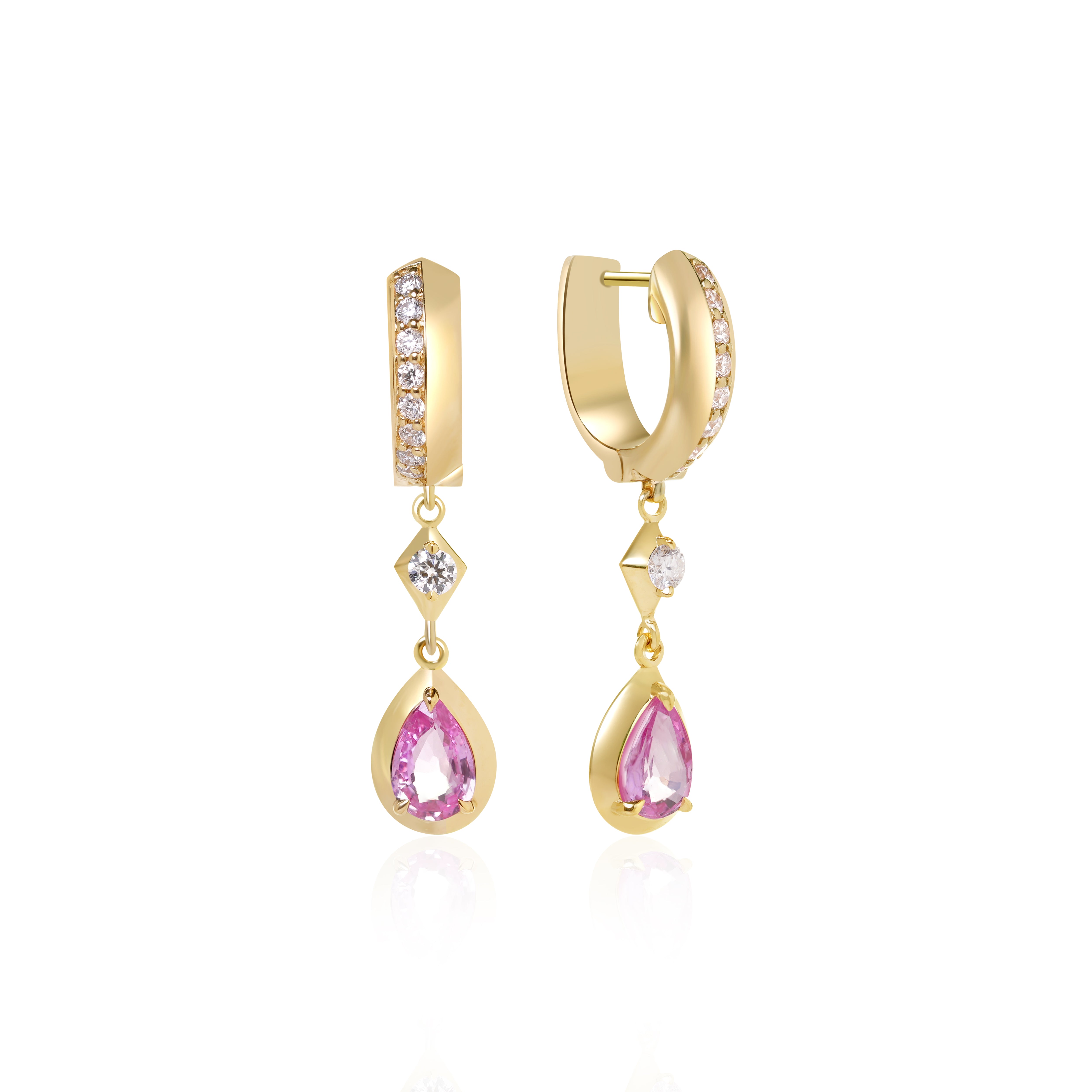 Pink Sapphire and Diamond Bezel Drop Earrings