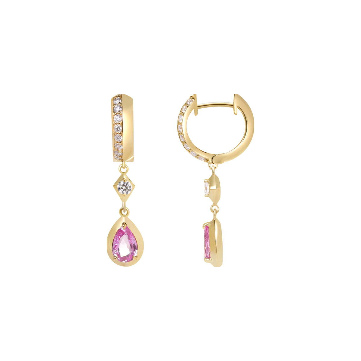 Pink Sapphire and Diamond Bezel Drop Earrings