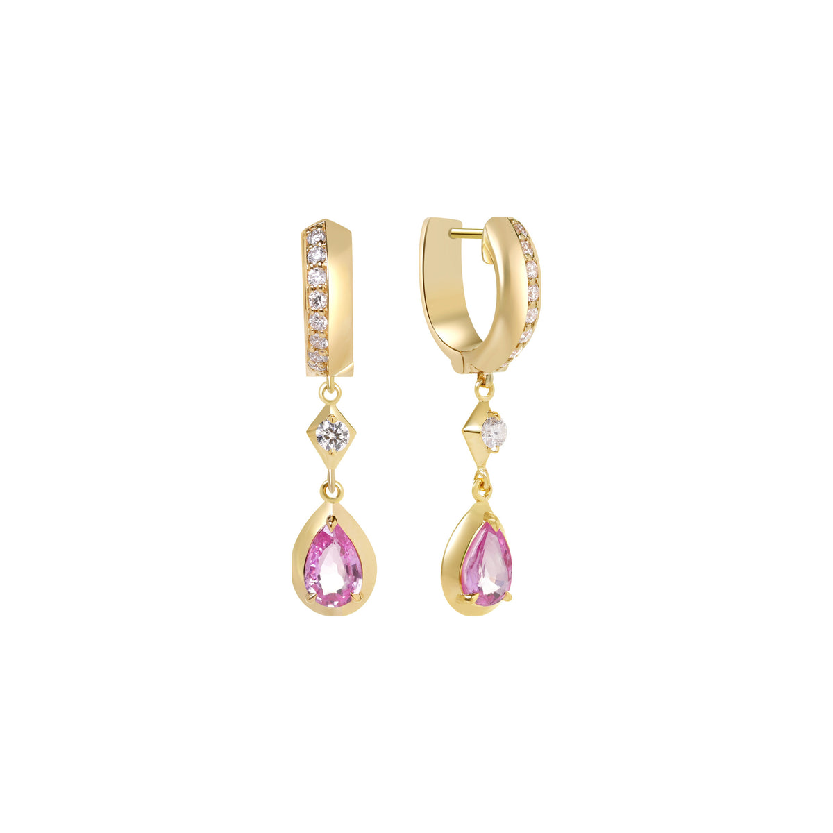 Pink Sapphire and Diamond Bezel Drop Earrings