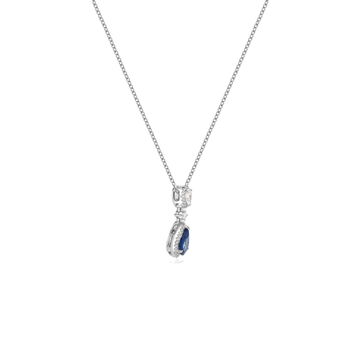 Blue Sapphire and Diamond Halo Pendant