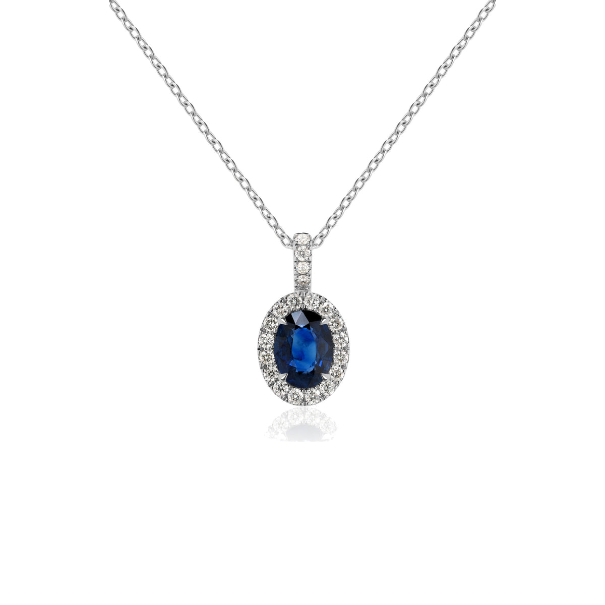 Blue Sapphire and Diamond Halo Pendant